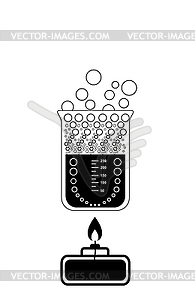 Chemical beaker with solution heated by alcohol lamp - vector clip art