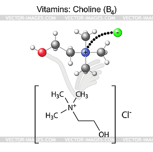 Структурная химическая формула и модель витамина - графика в векторном формате
