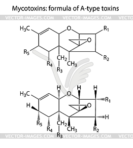 General structural chemical formulas of mycotoxins - vector clipart