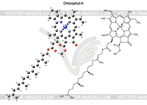 Structural chemical formula and model of chlorophyl - vector clipart