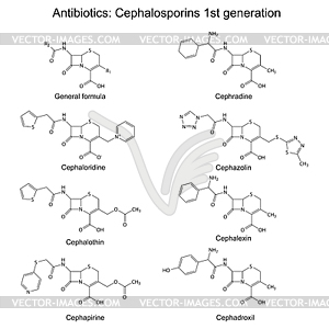 Structural chemical formulas of antibiotics - - vector image