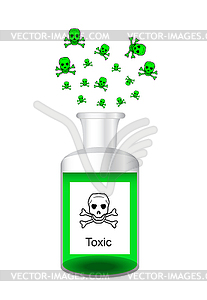 Chemical bottle with steamy toxic poisonous solution - vector image