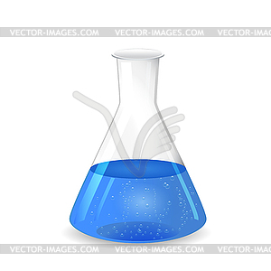 Chemical conical flask with blue solution - lab - vector image