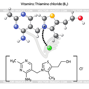 Thiamine chloride molecule - vitamin b - vector image