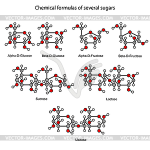 Structural chemical formulas of some sugars, 2d - vector clipart