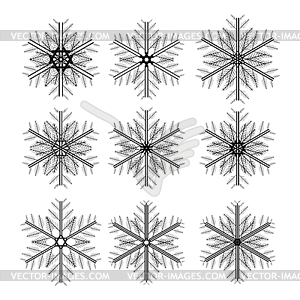 Icon set of snowflakes, 2d illustration, isolated o - vector image
