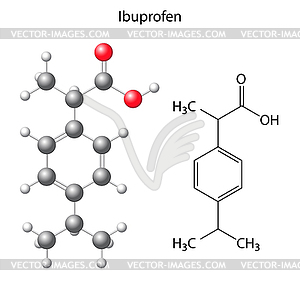 Model of ibuprofen - structural chemical formula - vector image
