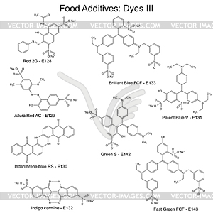 Пищевые красители - структурные химические формулы пищи - клипарт в векторе