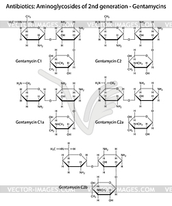 Структурные химические формулы аминогликозидом - векторный эскиз