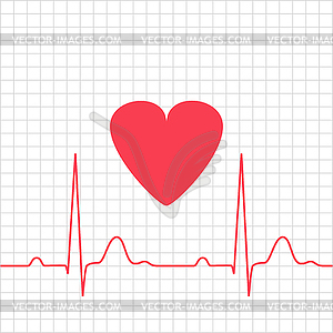 ECG - electrocardiogram with heart on grid - vector clipart