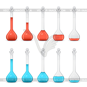 Row of volumetric flasks with volume reduction of - vector clipart / vector image