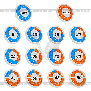 Stopwatch in different positions on plates - vector clipart / vector image