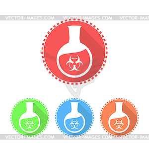 Icons of flat-bottomed flask with toxic solution - vector image