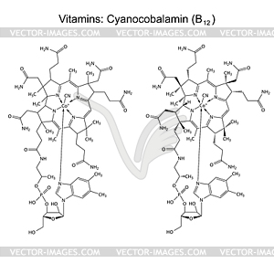 Chemical formula of vitamin B12 - cyanocobalamin - vector clipart