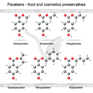 Parabens - preservatives, 3d models - vector image