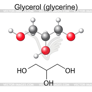 Структурная химическая формула и модель глицерина - изображение в векторе / векторный клипарт