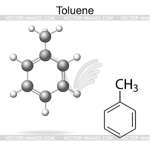 Structural formula and model of toluene - vector image