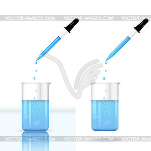 Химическая стакан с раствором и пипетки - рисунок в векторном формате