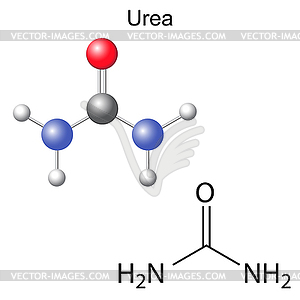 Химическая формула и модель молекулы мочевины - векторный клипарт / векторное изображение