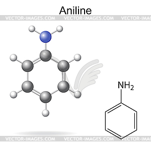 Structural formula and model of aniline - vector EPS clipart