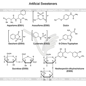 Chemical formulas of artificial sweeteners - vector clipart