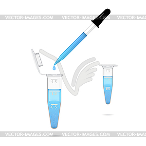 Plastic Eppendorf tubes and pipette - color vector clipart