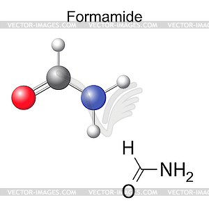 Химическая формула и модель молекулы формамида - графика в векторном формате