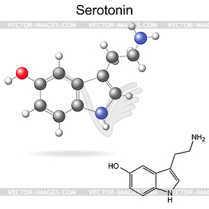 Model and chemical formula of serotonin - vector image