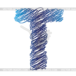 Sketched letter T - vector image