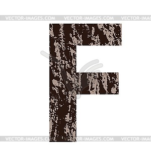 Letter F made of oak bark - vector clipart / vector image