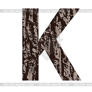 Letter K made of oak bark - vector clipart