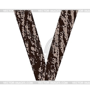 Letter V made of oak bark - color vector clipart