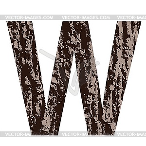 Letter W made of oak bark - vector clip art