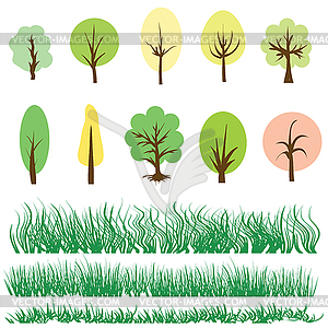 Trees and green grass - vector clipart