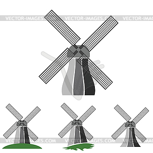 Windmill silhouettes set - vector clipart / vector image