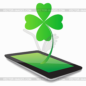 Leaf clover whit tablet computer - vector clip art