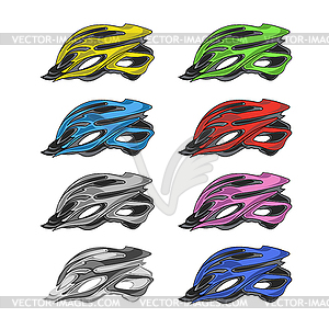 Набор красочных Bike каски - стоковое векторное изображение