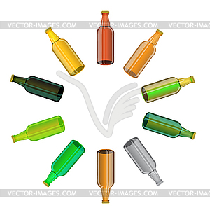 Colored Glass Beer Bottles Set - vector clip art