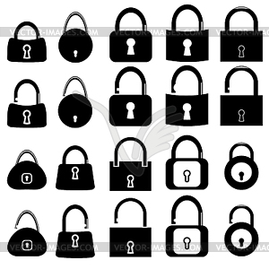 Set of Locks Silhouettes - vector clipart