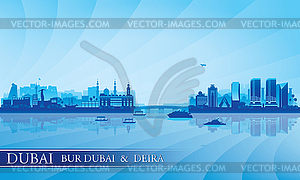 Dubai Deira и Bur Dubai горизонта силуэт - стоковый клипарт