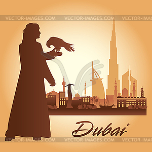 Dubai city skyline silhouette background - vector clip art