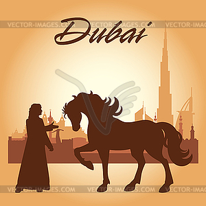 Dubai city skyline silhouette background - vector clipart