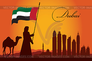 Dubai city skyline silhouette background - vector image