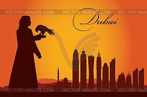 Dubai city skyline silhouette background - vector image