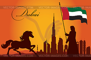 Dubai city skyline silhouette background - vector clipart