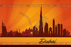 Dubai city skyline silhouette background - vector image