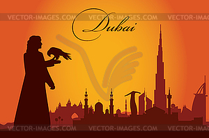 Dubai city skyline silhouette background - vector image