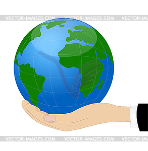 Планета Земля под рукой - векторное изображение EPS