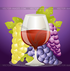 Glass of red wine and cluster of vine - vector clipart