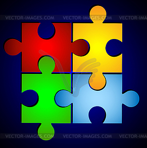 Varicoloured puzzle on blue background - vector clipart